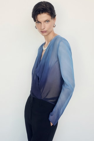 Blouse croisée semi-transparente - Bleu