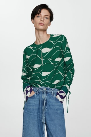 Blouse imprimée nœud - Vert et blanc