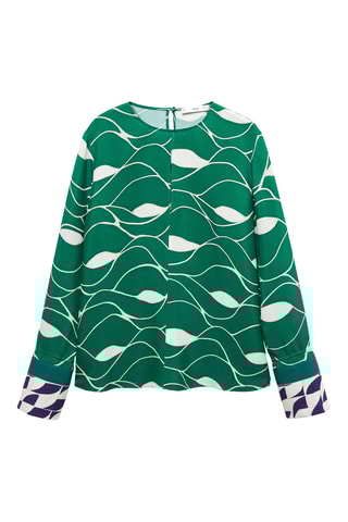 Blouse imprimée nœud - Vert et blanc