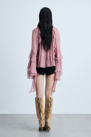 Blouse gaze volants - Rose