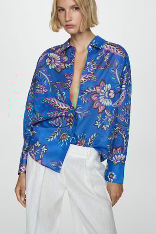 Chemise fluide imprimé fleuri - Bleu et rose