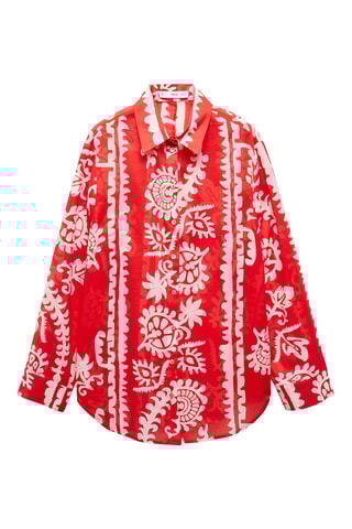 Chemise oversize imprimée - Rouge