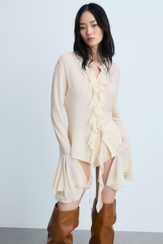 Chemise volants manches longues - Crème