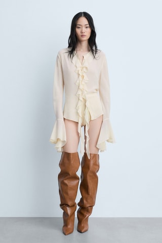 Chemise volants manches longues - Crème
