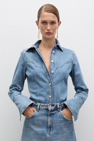 Chemise en jean coutures - Bleu
