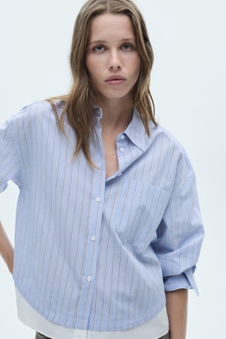 Chemise rayures bas contrasté - Bleu