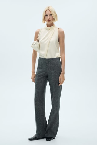 Blouse satinée drapée col montant - Écru
