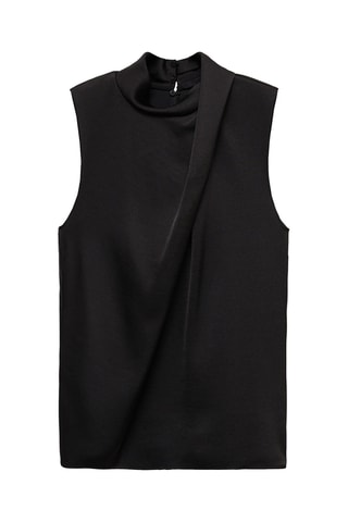 Blouse satinée drapée col montant - Noir