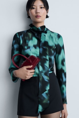 Blouse imprimée nœud - Noir