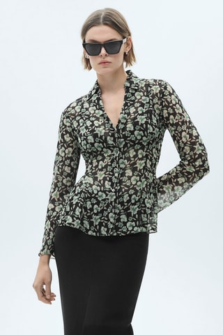 Chemise gaze fleurs - Noir et vert