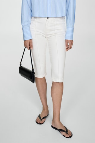 Jean slim capri coutures décoratives - Blanc
