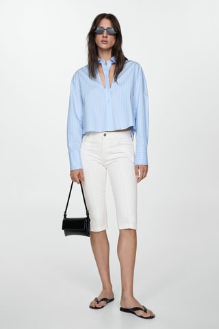 Jean slim capri coutures décoratives - Blanc