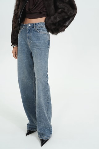 Jean droit strass - Bleu