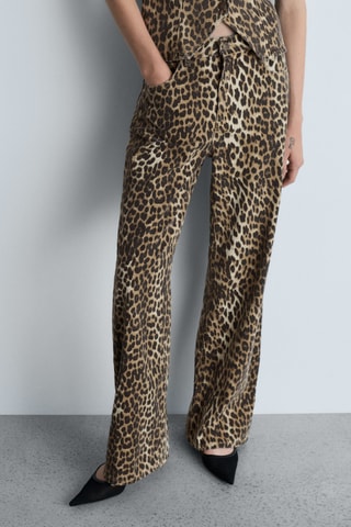 Jean droit taille haute léopard - Marron
