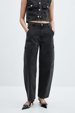 Jean slouchy cargo taille normale - Noir