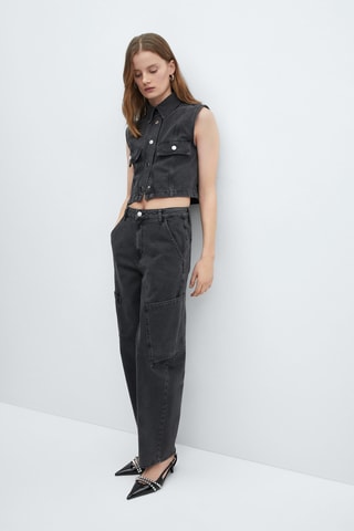 Jean slouchy cargo taille normale - Noir