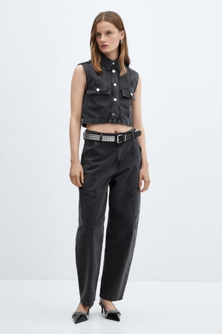 Jean slouchy cargo taille normale - Noir
