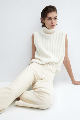Pantalon style jupe-culotte velours côtelé - Beige