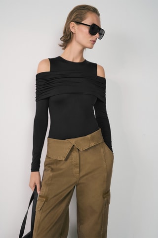 Jean cargo taille retournée - Kaki