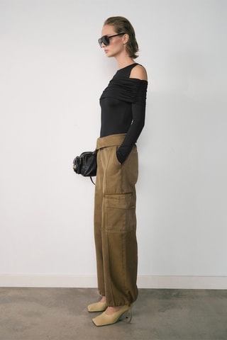 Jean cargo taille retournée - Kaki