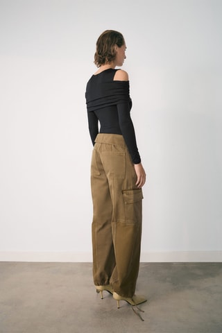 Jean cargo taille retournée - Kaki