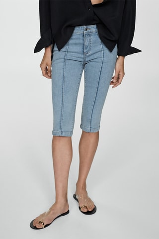 Jean slim capri coutures décoratives - Bleu
