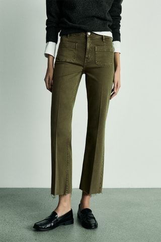 Jean flare crop poches - Kaki