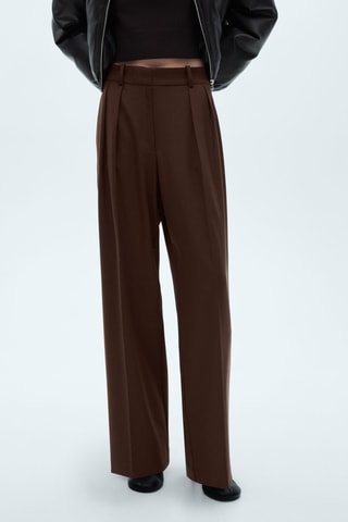 Pantalon pinces wideleg - Marron