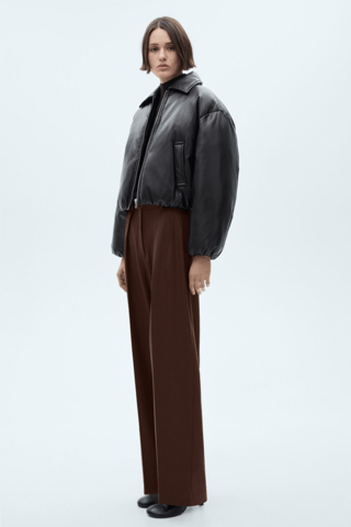 Pantalon pinces wideleg - Marron