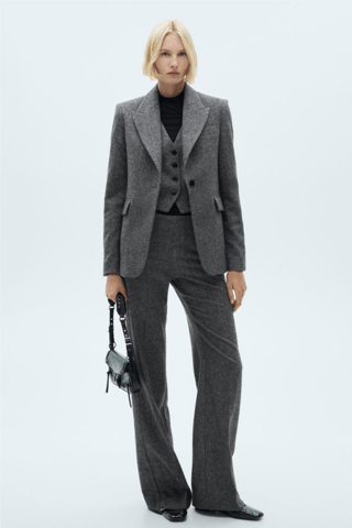 Pantalon costume chiné laine - Noir chiné