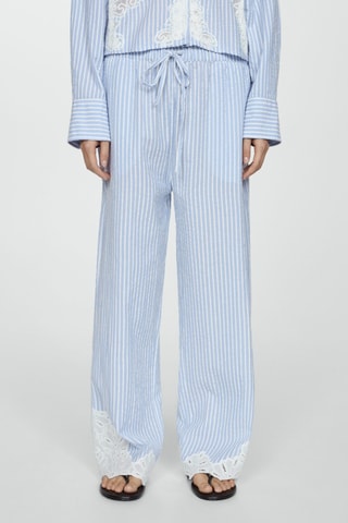 Pantalon rayures broderie - Bleu