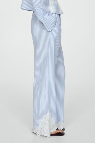 Pantalon rayures broderie - Bleu