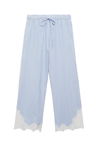 Pantalon rayures broderie - Bleu