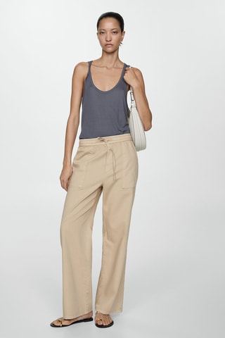 Pantalon coton taille élastique - Beige