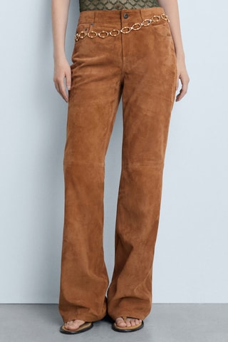 Pantalon droit en cuir - Marron