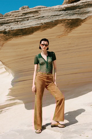 Pantalon droit en cuir - Marron