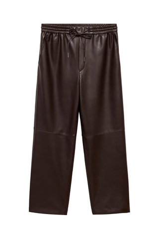 Pantalon taille élastique similicuir - Chocolat