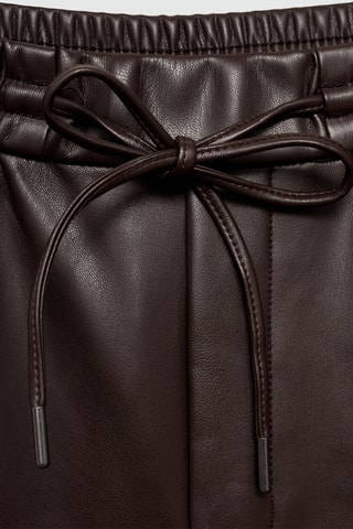 Pantalon taille élastique similicuir - Chocolat