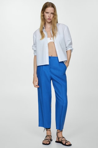 Pantalon 100% lin droit - Bleu