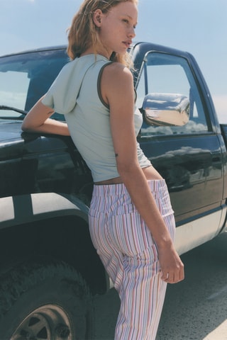 Jean capri rayures - Rose et blanc