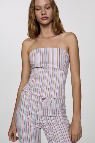 Jean capri rayures - Rose et blanc