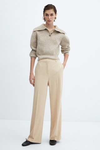 Pantalon wideleg taille basse - Beige