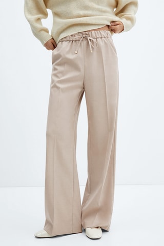 Pantalon wideleg taille élastique - Beige