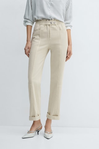 Jean slouchy taille élastique - Beige