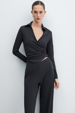 Pantalon wideleg taille élastique - Noir