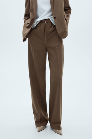 Pantalon droit taille élastique - Marron
