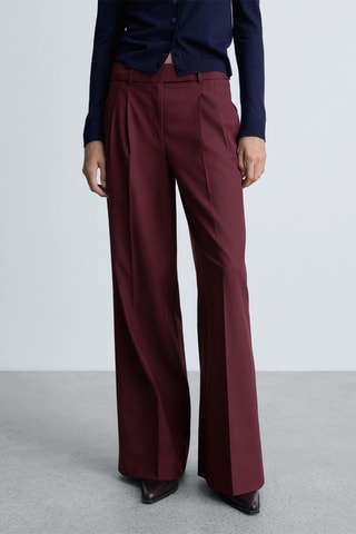 Pantalon laine pinces wideleg - Bordeaux