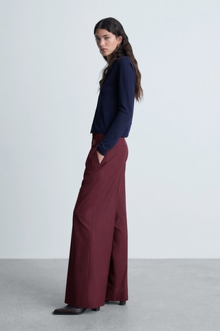 Pantalon laine pinces wideleg - Bordeaux