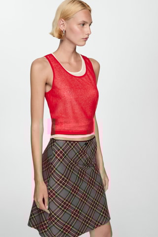 Jupe carreaux bord dentelle - Rouge