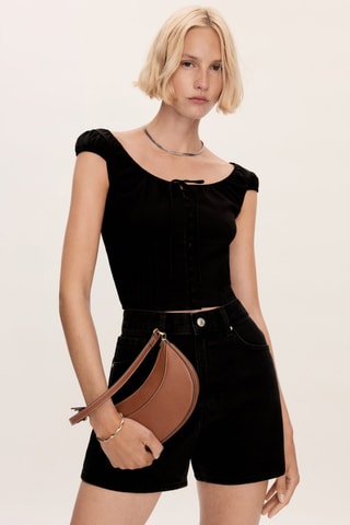 Short jean taille haute - Noir